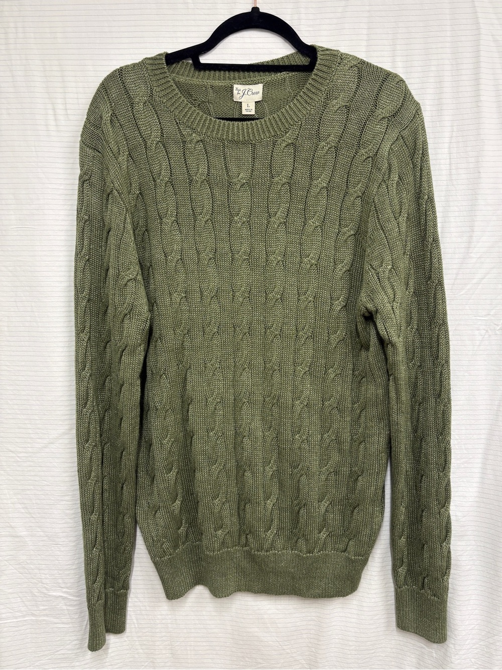 J. CREW Olive Green Cable-Knit Crewneck Sweater NEW W/ Tags
